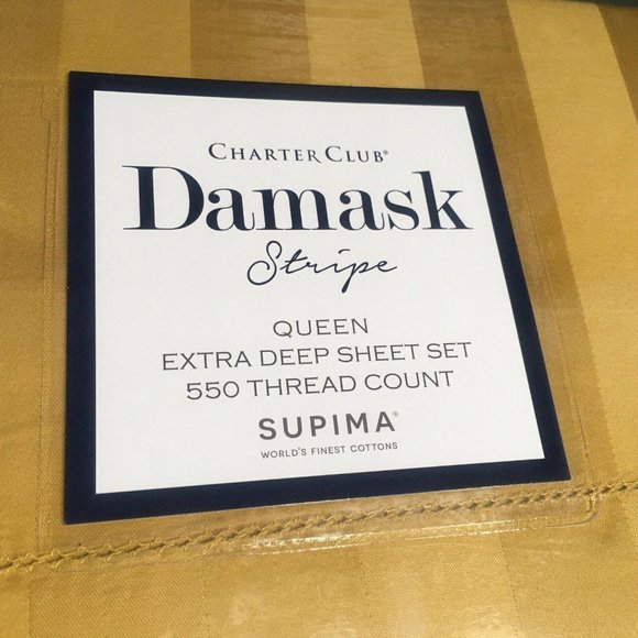 new SAFFRON STRIPE Charter Club Damask 550 TC Cotton QUEEN EXTRA DEEP Sheet Set - Picture 1 of 11